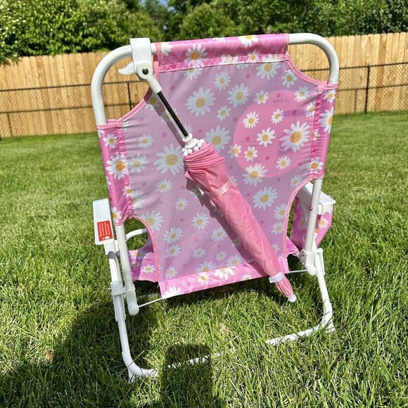 C&C CALIFORNIA Beach Chair Age 3-6 Daisy Pink Umbrella Foldable Cup Hold… - Picture 5 of 7